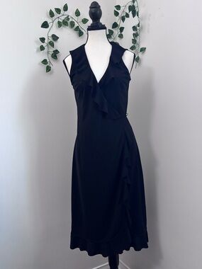Classic J.Crew Flattering Black Ruffle Midi Wrap Dress - Women Size Small